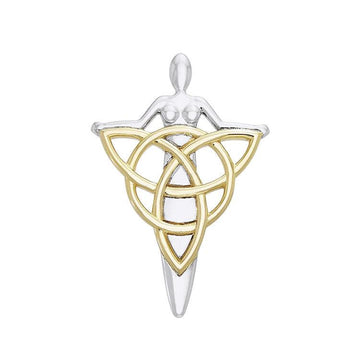Celtic Danu Goddess Triquetra Silver with Gold Accent Pendant MPD1203 - Jewelry